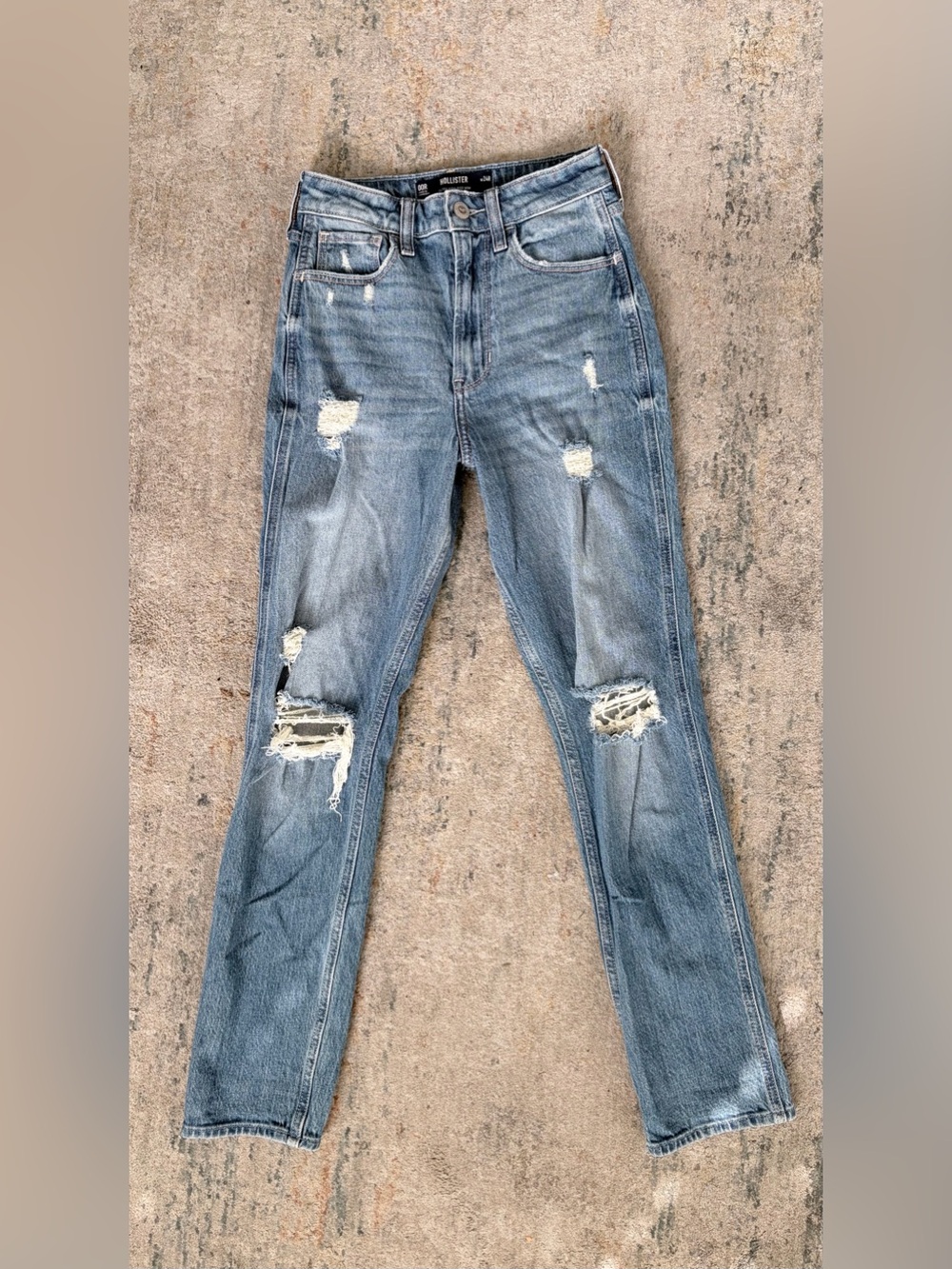 Hollister Light Blue High-Rise Distressed Straight Jeans